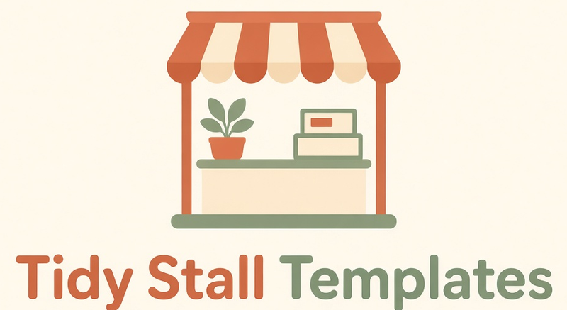 Tidy Stall Templates logo: a market stall with a striped awning