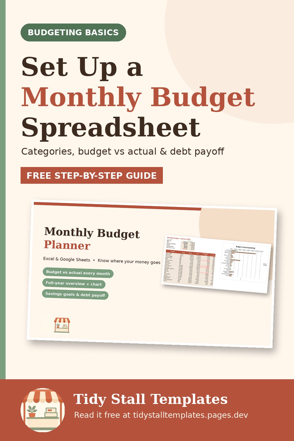 Pinterest graphic: How to Set Up a Monthly Budget Spreadsheet (and Actually Keep Using It)