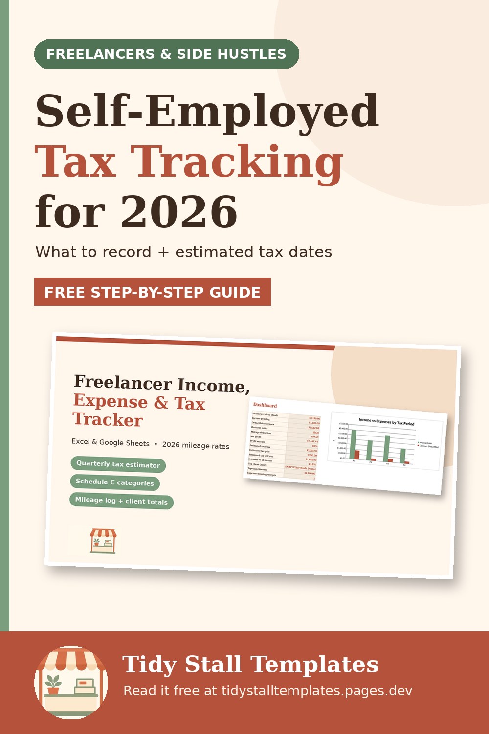 Pinterest graphic: Self-Employed Tax Tracking: What to Record and How Much to Set Aside (2026)