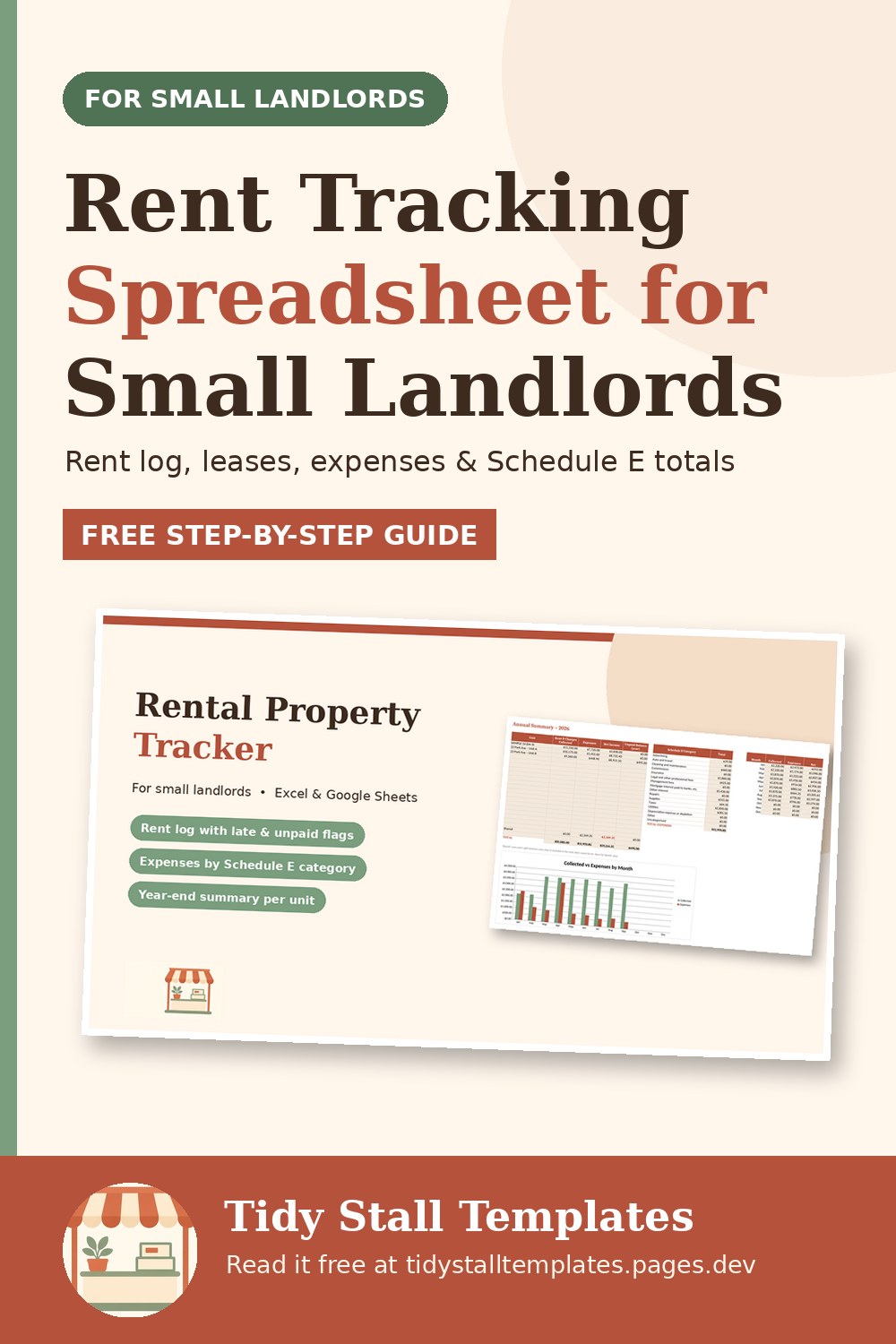 Pinterest graphic: Small Landlord Rent Tracking Spreadsheet: What to Track and How